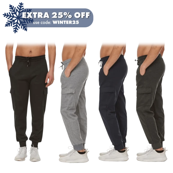 3-Pack: Men's Jogger Pants with Cargo Pockets