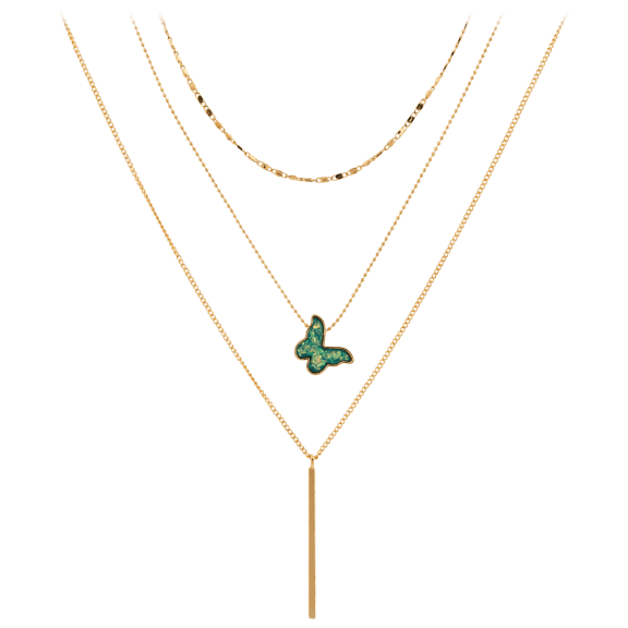 Hollywood Sensation 14K Gold 3-Layer Butterfly Necklace