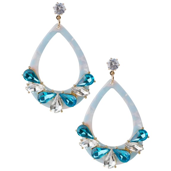 Blue Resin and Crystal Earrings