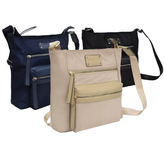 Adrienne Vittadini 3 Zipper Nylon Crossbody with Kangaroo Front Pocket