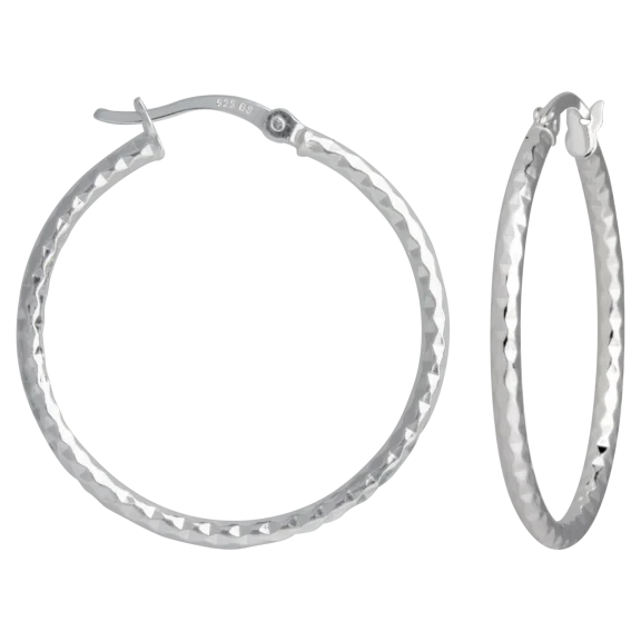 A&M Sterling Silver Textured Diamond Cut Hoop Earrings