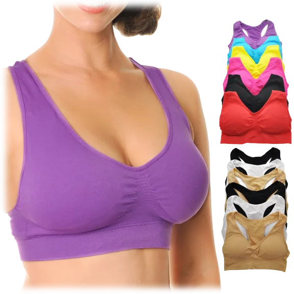 6-Pack: Angelina Seamless Classic Racerback Sports Bra