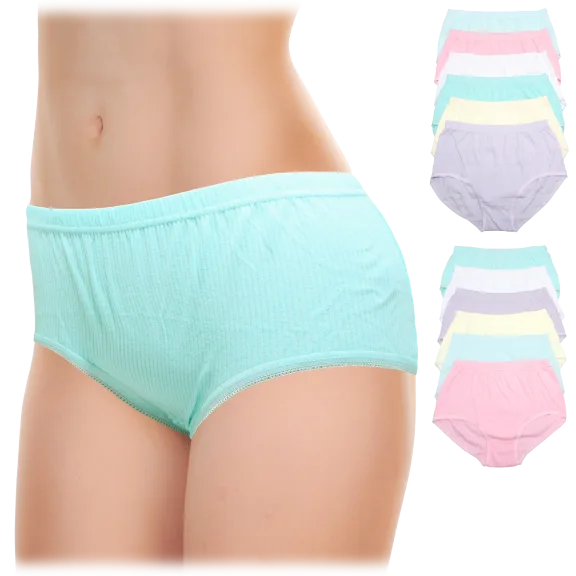 12-Pack: Angelina Cotton Classic Brief Panties with Rib Knit