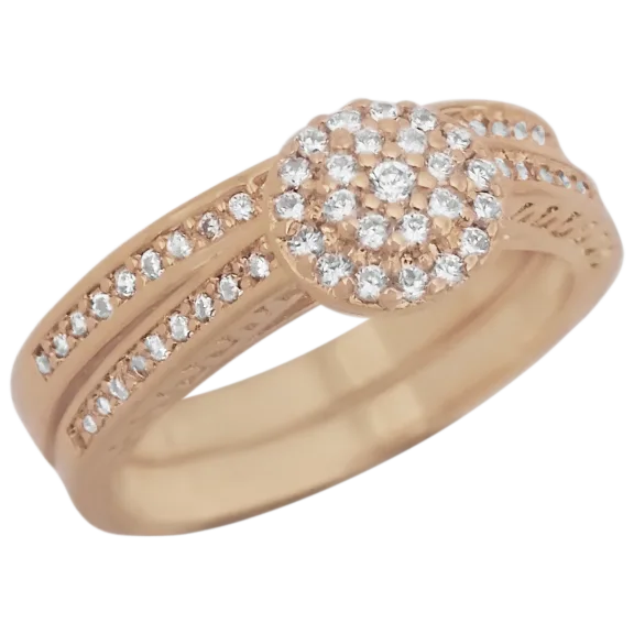 14k Plated Band with Classic Cluster Cubic Zirconia 2pc Ring Set
