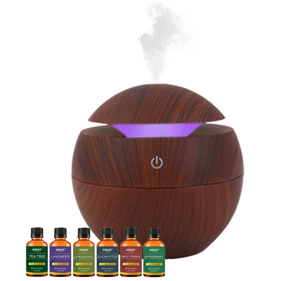 Amore Ultrasonic Cool Mist Wood-Look Aroma Diffuser with Essential Oils