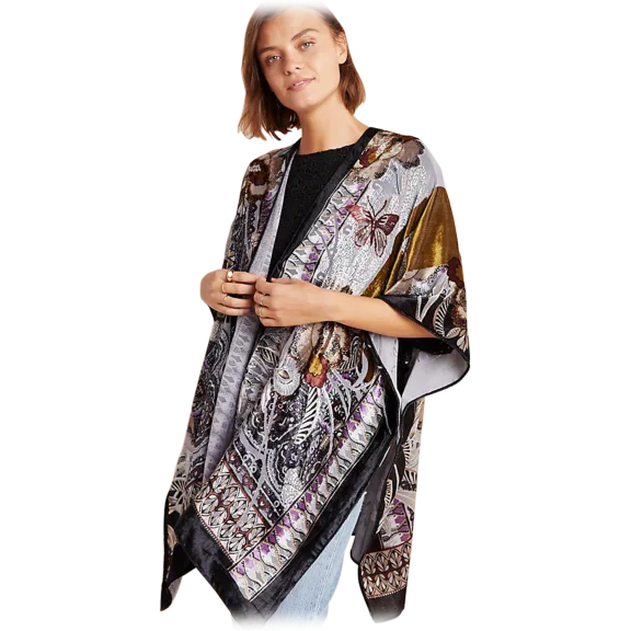 Saachi Black Paisley Burnout Velvet Kimono