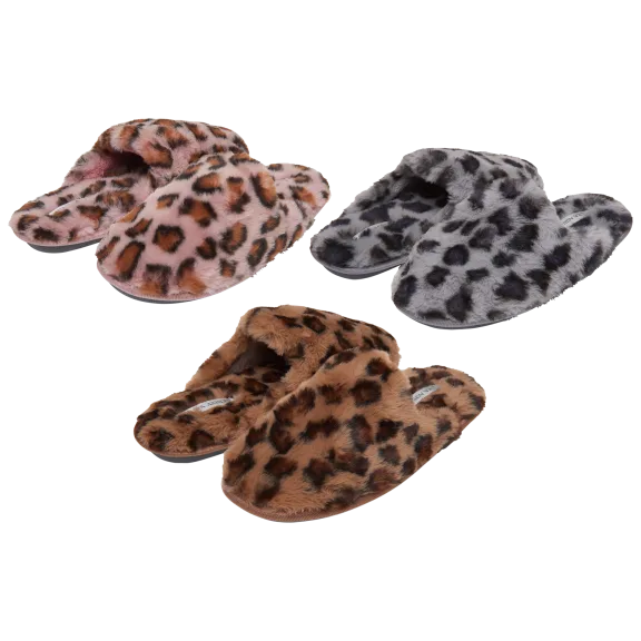 Laura Ashley Plush Animal Print Scuff Slippers with Memory Foam