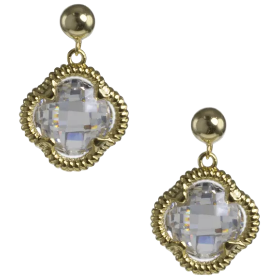 Kenneth Jay Lane 2 CTTW Ball Stud & Tiny Checkered Clover CZ Earrings