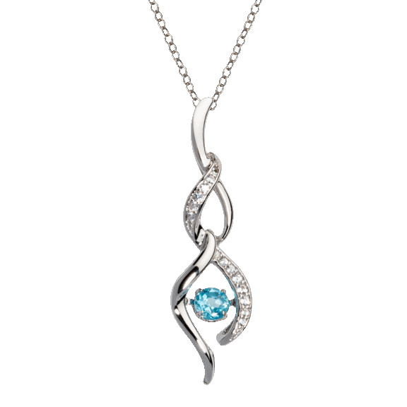 Infinity Pendant with Fluttering Blue Topaz & White Sapphire in Sterling Silver