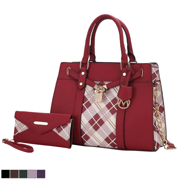 MKF Collection Christine Plaid Vegan Leather Satchel Bag with Wallet by Mia K
