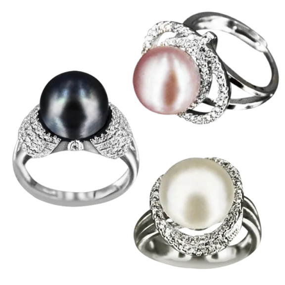 Pacific Pearls Diamond Encrusted Statement Rings