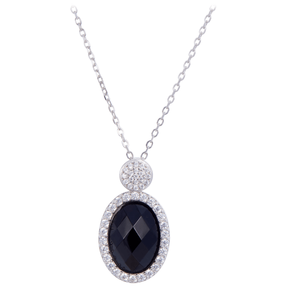 Savvy Cie Sterling Silver Cubic Zirconia Pave Elegant Pendant Necklace
