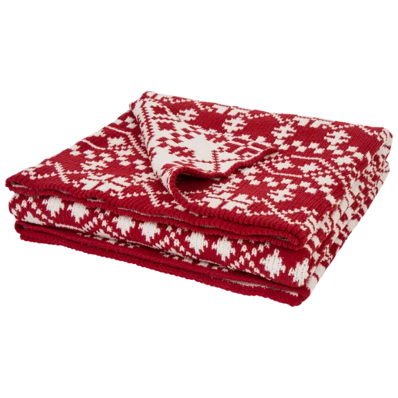 Glitzhome 60"L*50"W Knitted Snowflake Polyester Red/White Throw Blanket 930g
