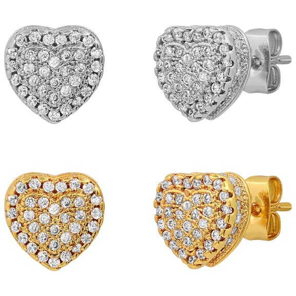2-Pairs: Steeltime 18K Gold Plated Simulated Diamond Halo Heart Earring Set
