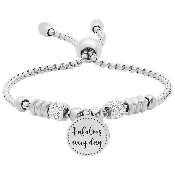 Steeltime "Fabulous every day" Steel & Simulated Diamond Beaded Charm Bracelet