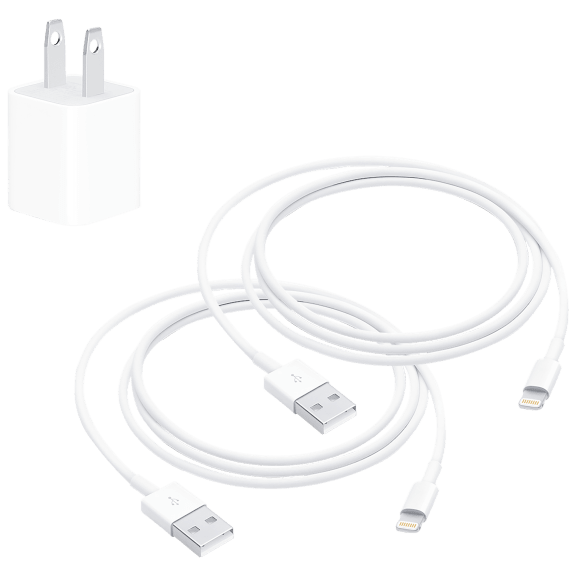 Apple 2-Pack 3.2 Foot Lightning USB Cables Plus 5W USB Power Adapter Cube