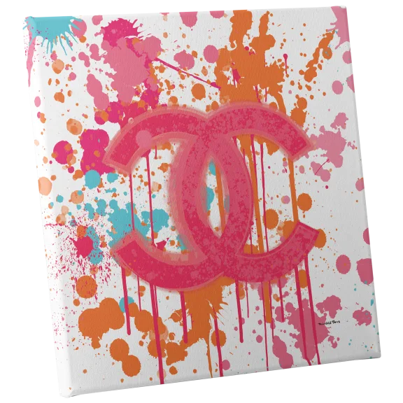 Fairchild Paris Chanel Logo Pink Splatter Canvas - 30" x 30"