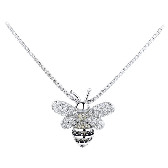 Rose And Lilly Sterling Silver Bee Pendant Necklace With Crystals