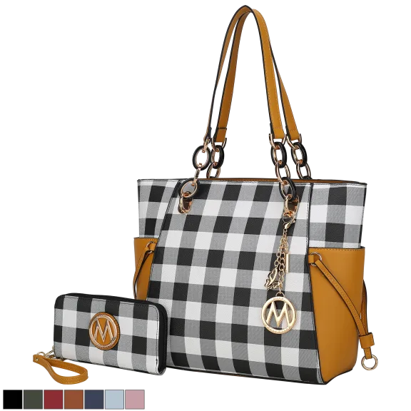 MKF Collection Yale Checkered Tote Bag with Wallet by Mia K.