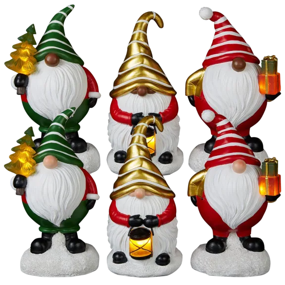 3-Pack: Winter Lane LED Holiday Gnomes with 4-Hour Timers