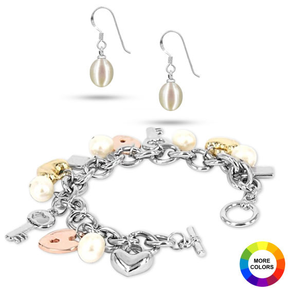 Pacific Pearls Pearl Charm Bracelet and Earrings Set