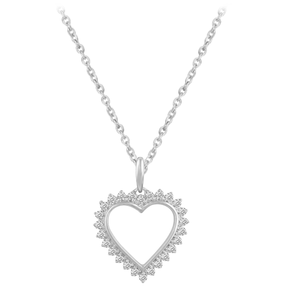 Fifth and Fine Classic Diamond HEART Pendant Set In 925 Sterling Silver