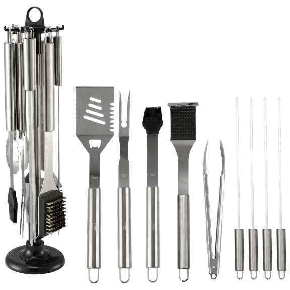 Cheer Collection 10 Piece BBQ Utensil Set for Grilling with Storage Carousel