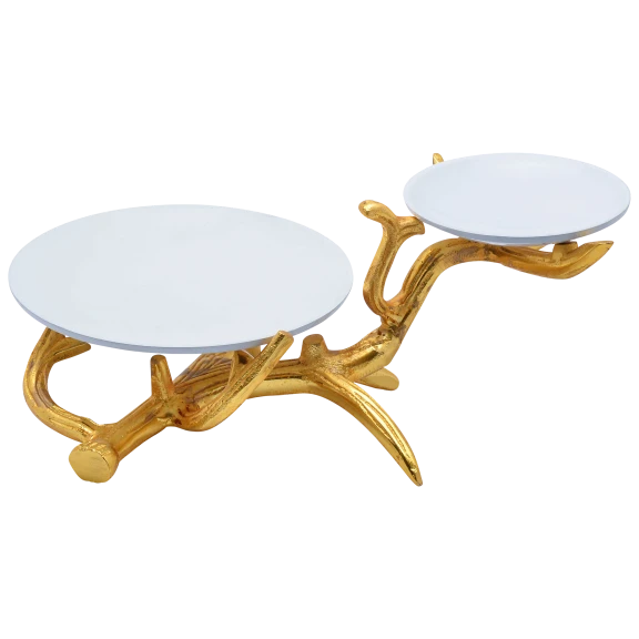 Cheer Collection White 2 Tier Dish on Gold Stand
