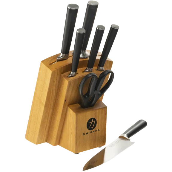 Ginsu Gourmet Chikara Series Forged 8-Piece Japanese Steel Knife Set in Block