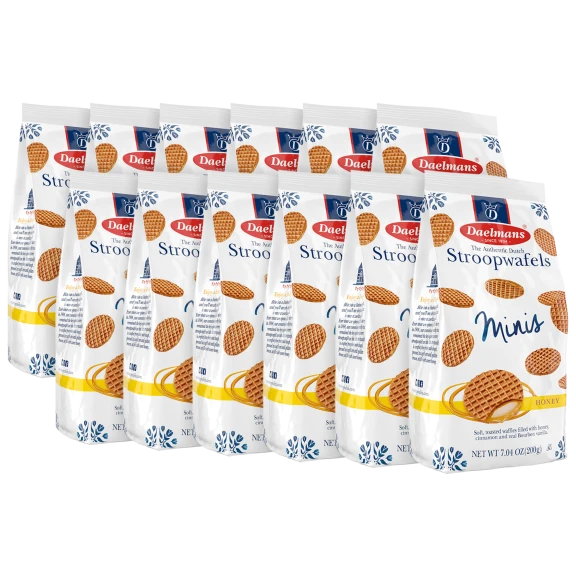 300-Pack: Daelmans Mini Soft Toasted Honey Stroopwafels (12 Pouches)