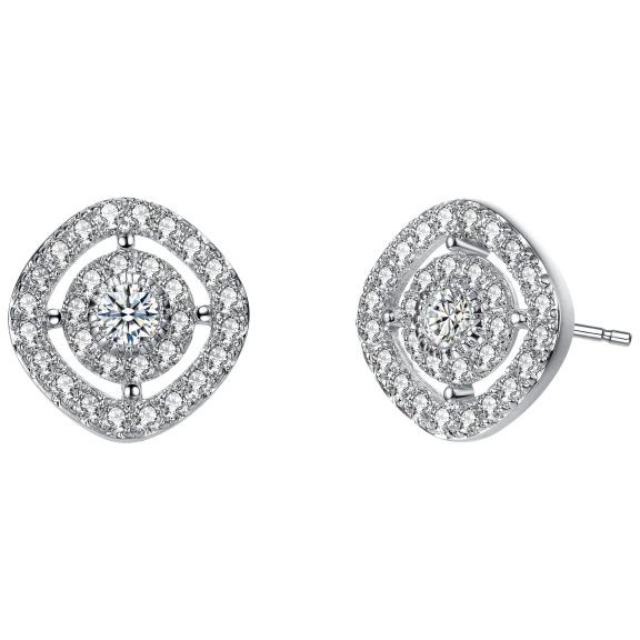 RelavenO Classy Rhodium Plated Cubic Zirconia Square Cushion Cut Stud Earrings