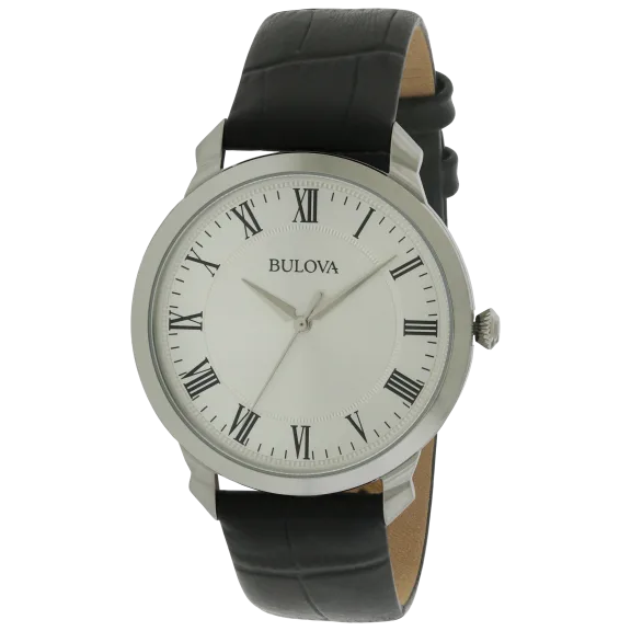 Bulova Quartz Stainless Steel Men's Watch in Black Leather