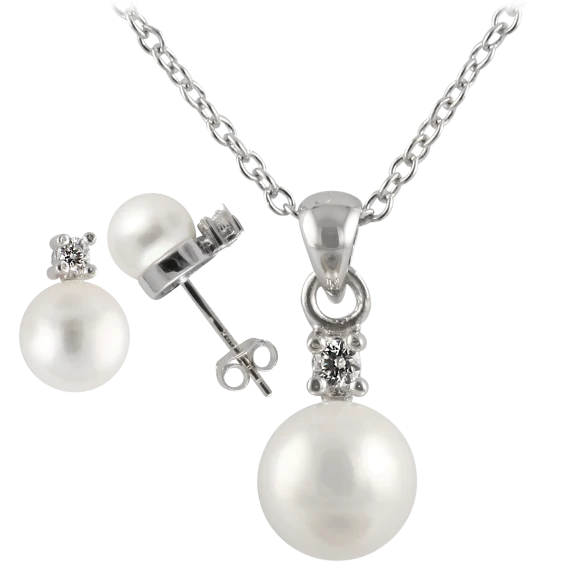 Splendid Pearls Sterling Silver Pearl Pendant Necklace & Earring Set