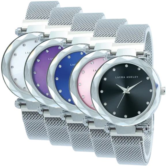 Laura Ashley Ladies Mesh Facet Dial Magnet Closure Watch