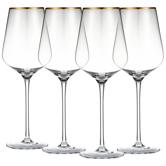 4-Piece: Berkware Tall Wine Glasses with Gold Tone Rim
