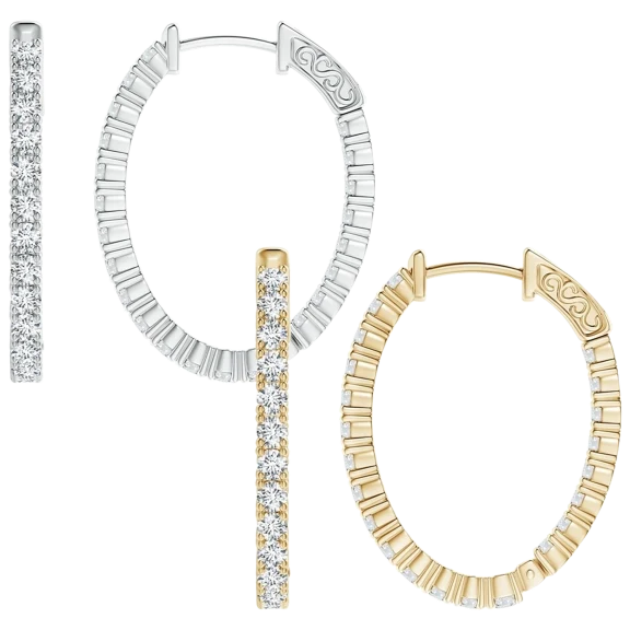 2-Pack: Tamborat 1/2 Carat TW Micro Pave Plated Inside Out Oval Hoop Earrings