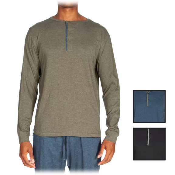 3-Pack: Unsimply Stitched Long-Sleeve Henley Shirts with Contrast Piping
