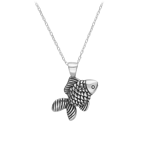 Pori Jewelers .925 Sterling Silver Gold Fish Charm Pendant Necklace