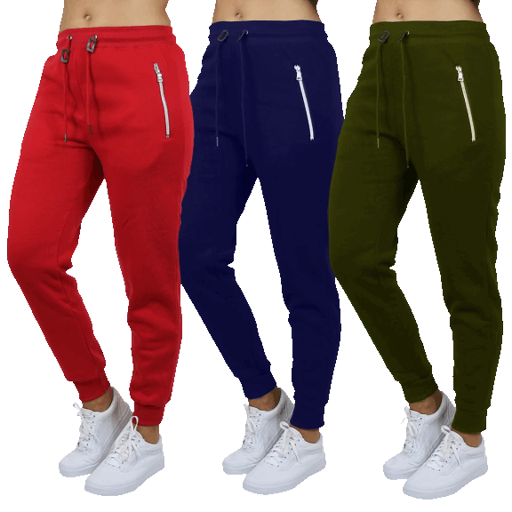 3-Pack: Galaxy by Harvic Women's Loose Fitting Fleece-Lined Joggers