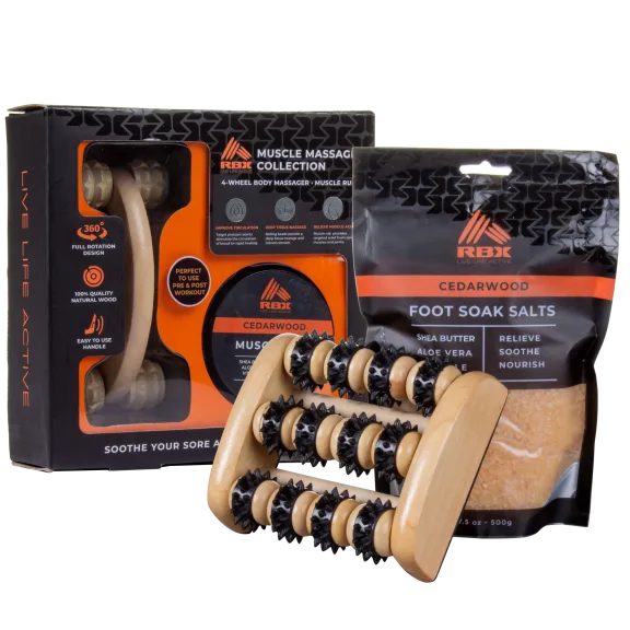 RBX Massage Rollers with Cedarwood Scented Muscle Rub and Foot Soak