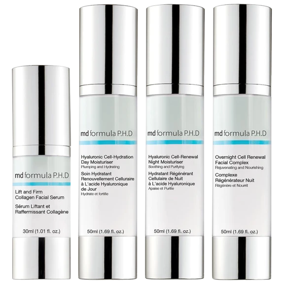 MD Formula 4-Piece Hyaluronic Cell Hydration Renewal & Collagen Facial Serum Set