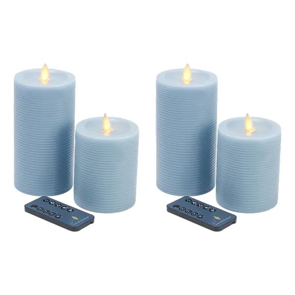 4-Pack: Luminara Textured Striped Flameless Pillar