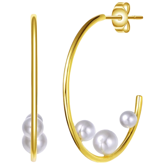 Stella Valentino 14K Gold Plated Pearl Open Hoop Earrings