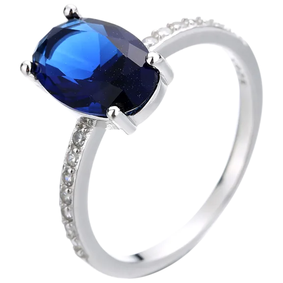 Rose And Lilly Lab-Created Blue Sapphire & Sterling Silver Oval Solitaire Ring