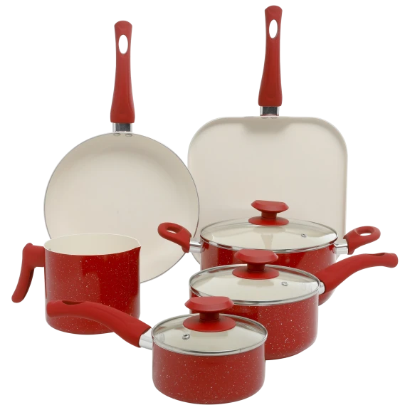 Oster Cocina San Jacinto Aluminum Nonstick Red Speckle 9-Piece Cookware Set