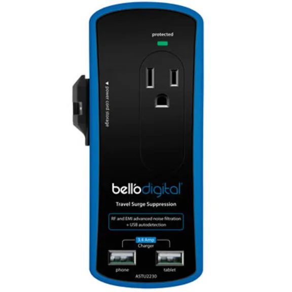 Bell'O Digital Outlet and 2 USB Surge Protector with Travel Adapter