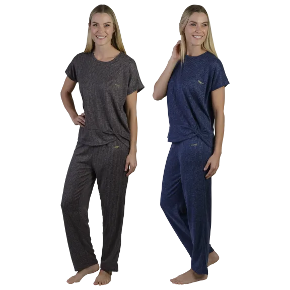 Isaac Mizrahi Ribbed Twist Heathered Pajama Set