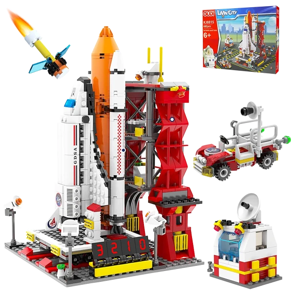 Gudi Livin City Space Rocket and Launch Control Building Kit with Space Shuttle