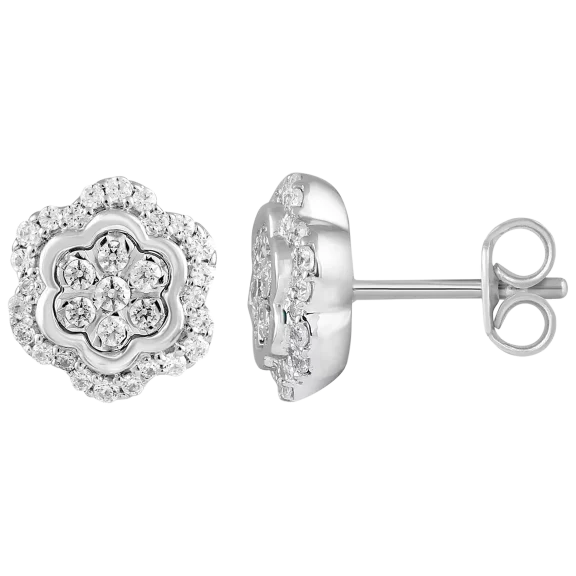Fifth & Fine 1/2 Carat TW Diamond Floral Cluster Stud Earring in Sterling Silver