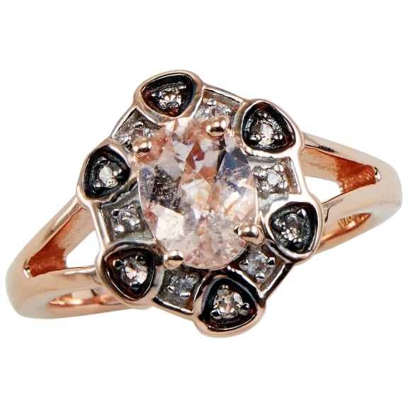 Savvy Cie 18K Rose Gold Plated Genuine Morganite & White Topaz Accent Ring